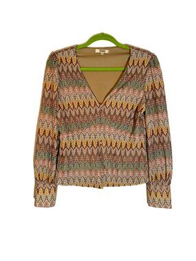 Gimmicks Sz Medium Multicolor Patterned V-Neck Button-Down blouse top